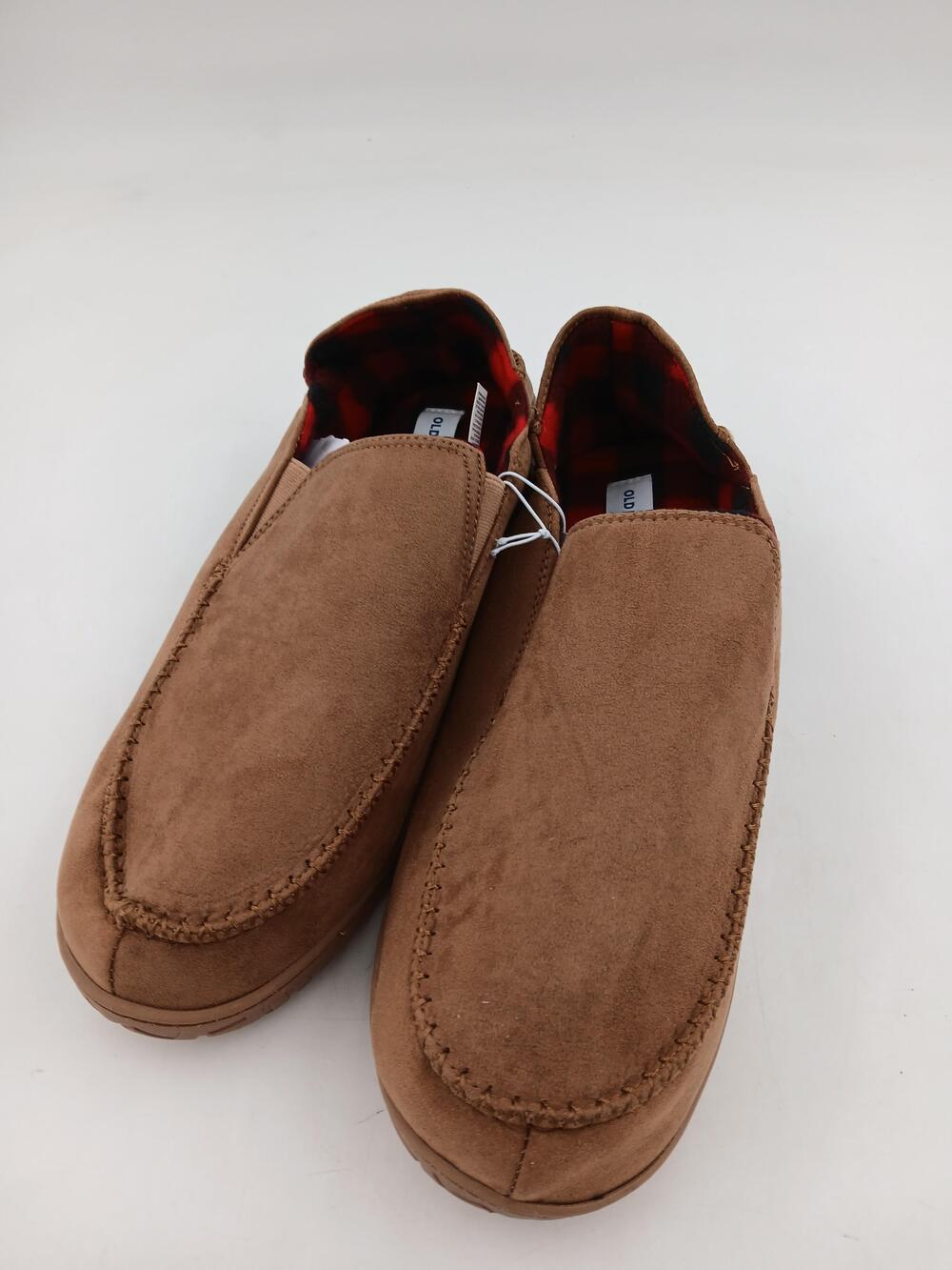Old Navy Slippers Shoes Mens Brown Moccasin Plaid Lined House Indoor Size 12